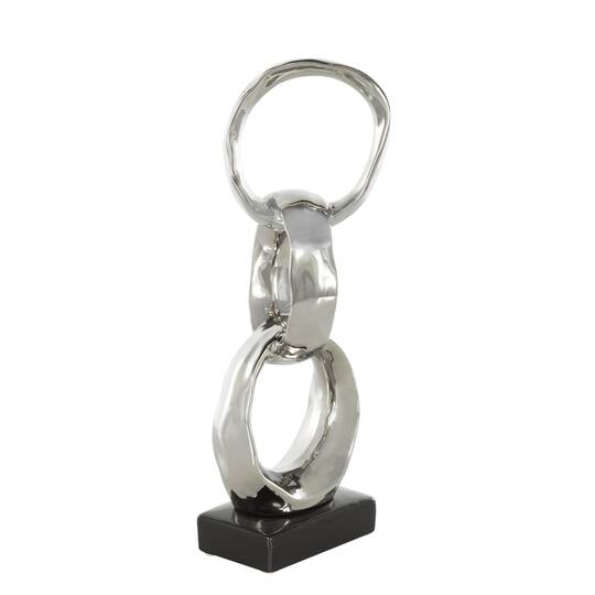 15" Silver Abstract Interlocked Rings Ceramic Sculpture with Black Base